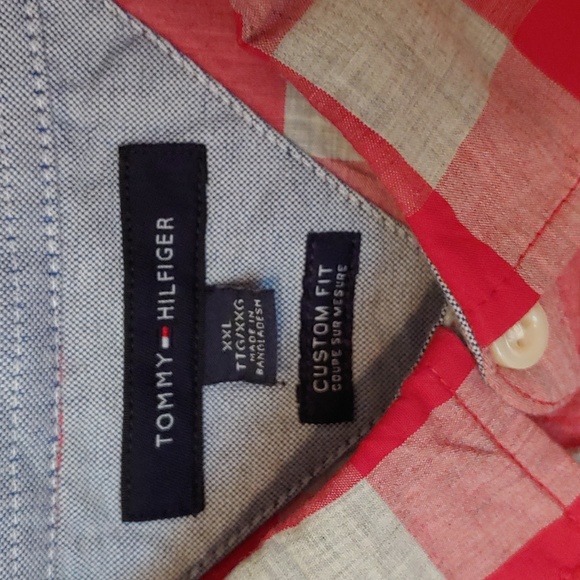 TOMMY HILFIGER Button Down Long Sleeve Shirt, Red/Gray, XXL - Picture 2 of 5
